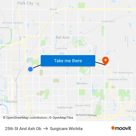 25th St And Ash Ob to Surgicare Wichita map