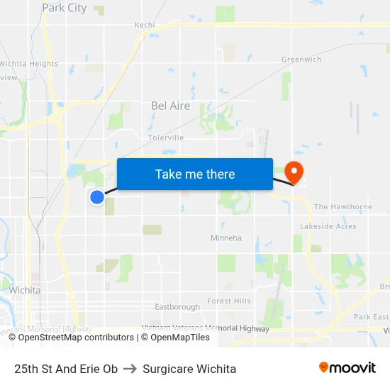 25th St And Erie Ob to Surgicare Wichita map