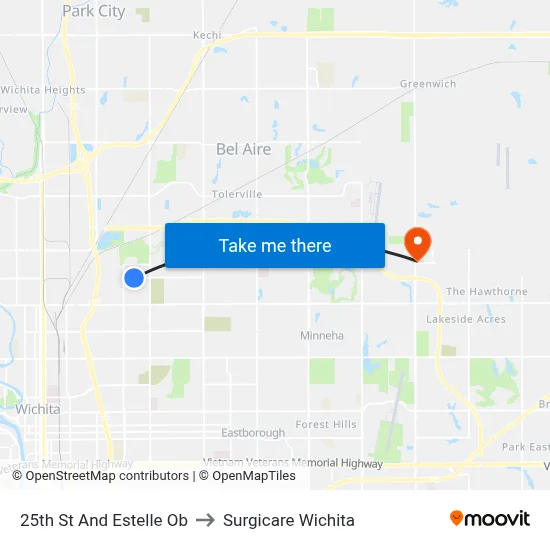 25th St And Estelle Ob to Surgicare Wichita map