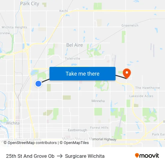 25th St And Grove Ob to Surgicare Wichita map