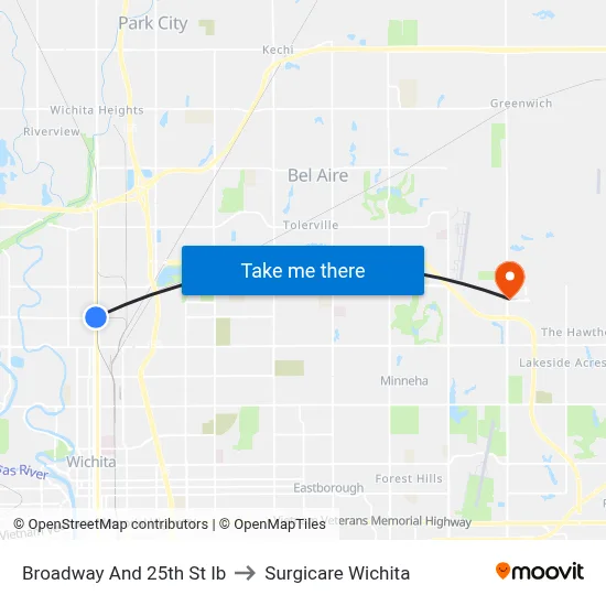 Broadway And 25th St Ib to Surgicare Wichita map