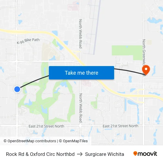 Rock Rd & Oxford Circ Northbd to Surgicare Wichita map