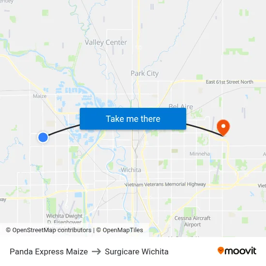 Panda Express Maize to Surgicare Wichita map