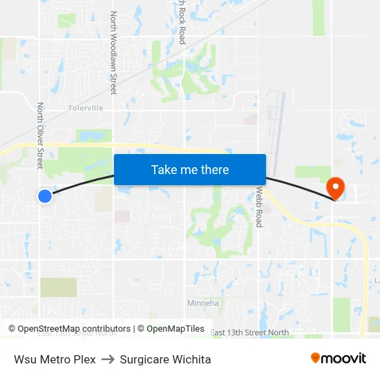 Wsu Metro Plex to Surgicare Wichita map