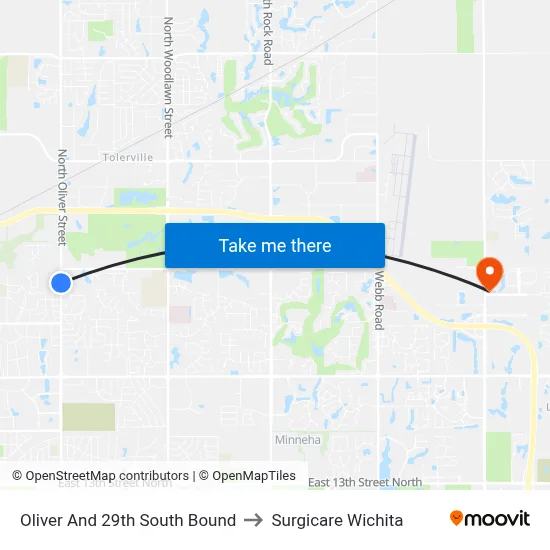 Oliver And 29th South Bound to Surgicare Wichita map