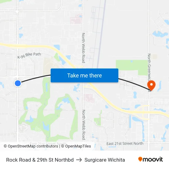 Rock Road & 29th St Northbd to Surgicare Wichita map