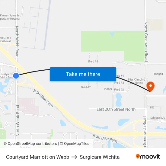 Courtyard Marriott on Webb to Surgicare Wichita map