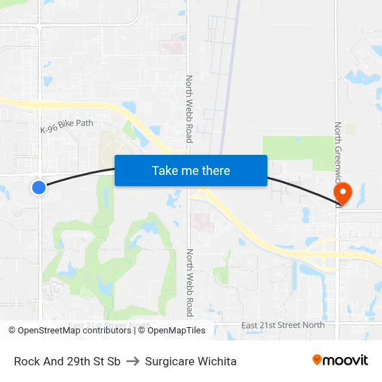 Rock And 29th St Sb to Surgicare Wichita map