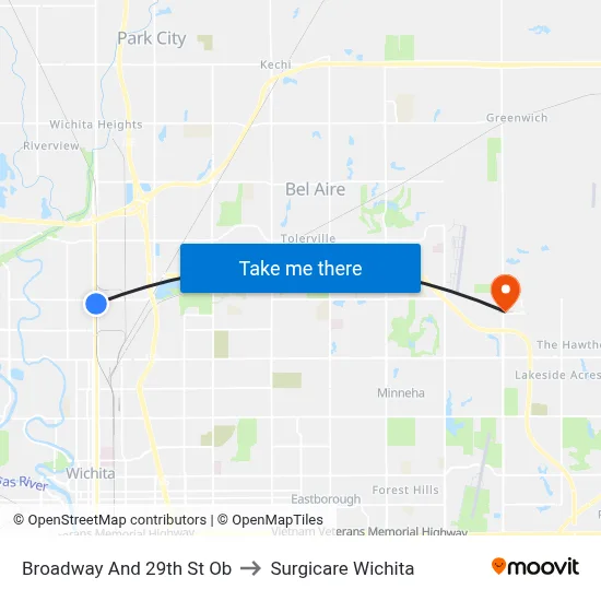Broadway And 29th St Ob to Surgicare Wichita map