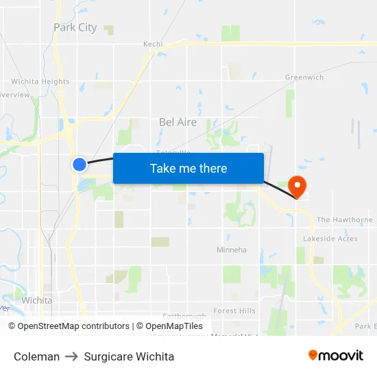 Coleman to Surgicare Wichita map