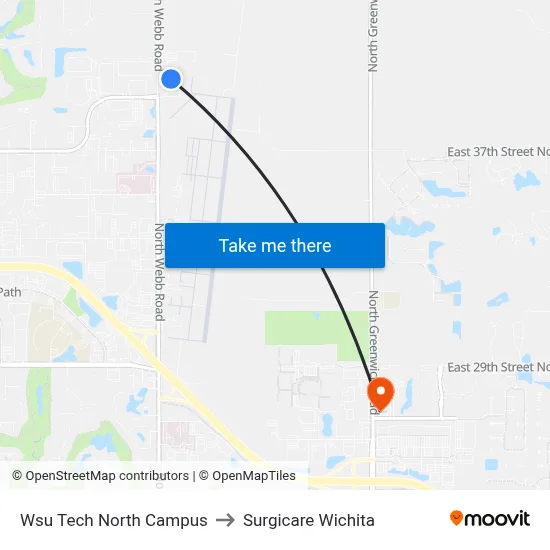 Wsu Tech North Campus to Surgicare Wichita map