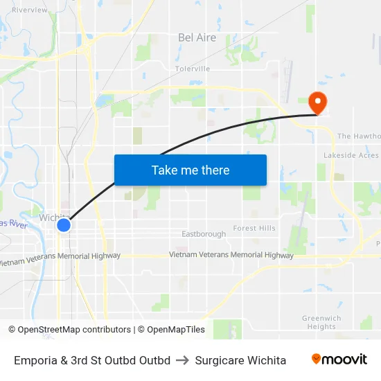 Emporia & 3rd St Outbd Outbd to Surgicare Wichita map