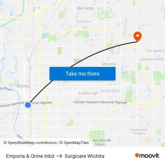 Emporia & Orme Inbd to Surgicare Wichita map