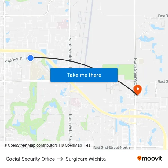 Social Security Office to Surgicare Wichita map