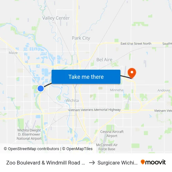 Zoo Boulevard & Windmill Road Sb to Surgicare Wichita map