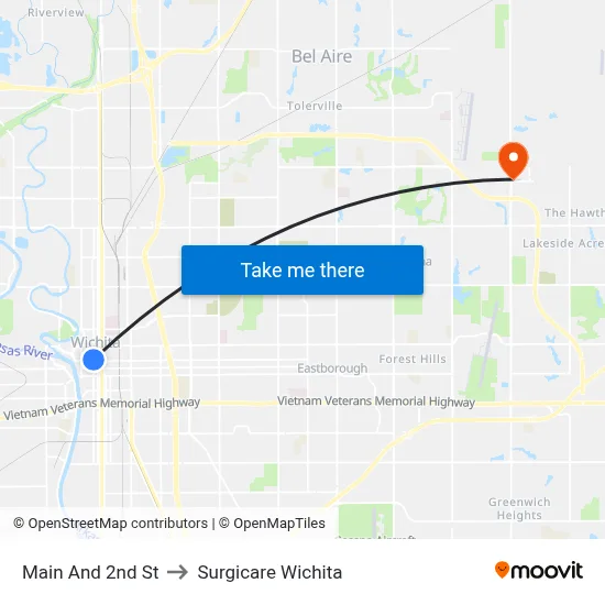 Main And 2nd St to Surgicare Wichita map