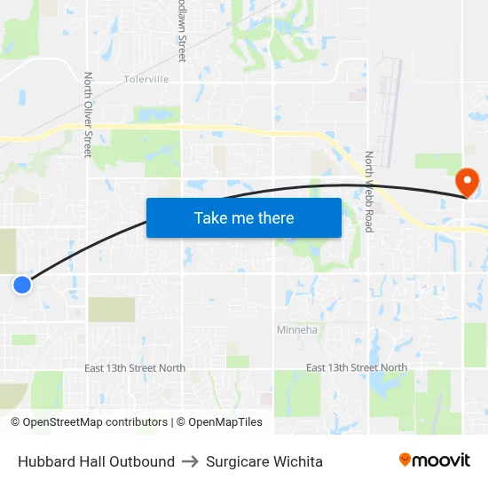 Hubbard Hall Outbound to Surgicare Wichita map