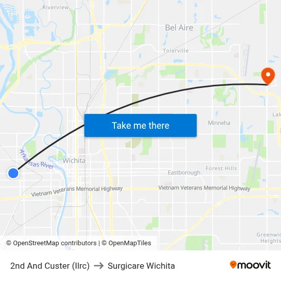2nd And Custer (Ilrc) to Surgicare Wichita map