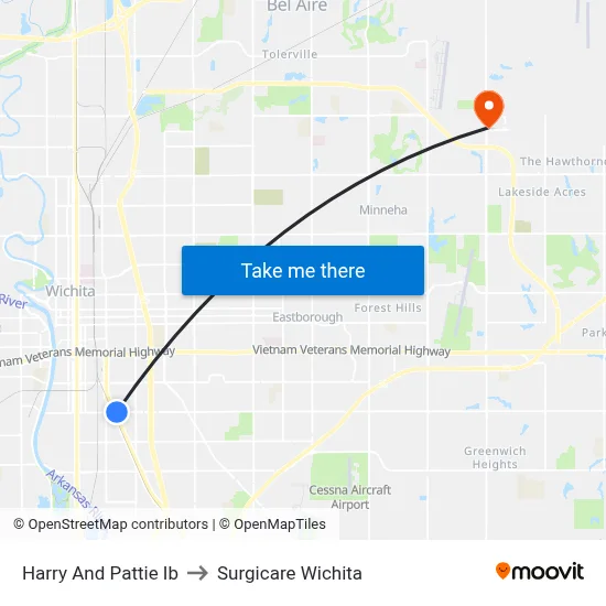 Harry And Pattie Ib to Surgicare Wichita map