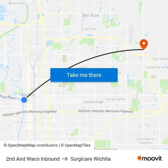 2nd And Waco Inbound to Surgicare Wichita map