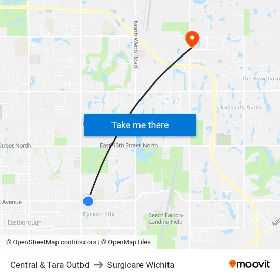 Central & Tara Outbd to Surgicare Wichita map