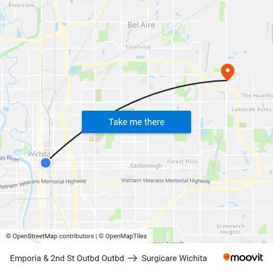 Emporia & 2nd St Outbd Outbd to Surgicare Wichita map