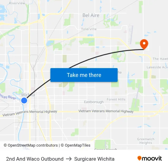 2nd And Waco Outbound to Surgicare Wichita map