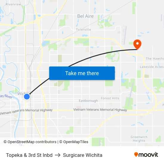 Topeka & 3rd St Inbd to Surgicare Wichita map