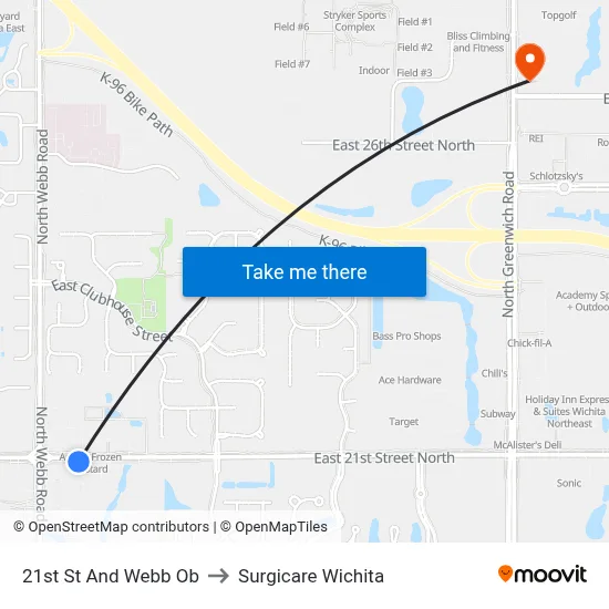 21st St And Webb Ob to Surgicare Wichita map