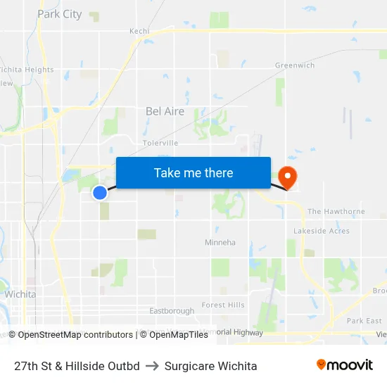 27th St & Hillside  Outbd to Surgicare Wichita map