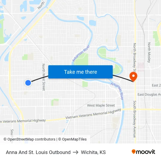 Anna And St. Louis Outbound to Wichita, KS map