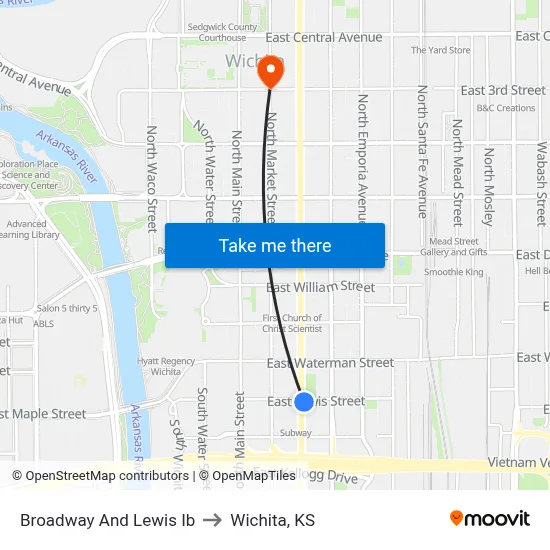 Broadway And Lewis Ib to Wichita, KS map