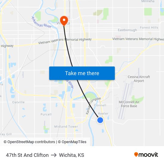 47th St And Clifton to Wichita, KS map