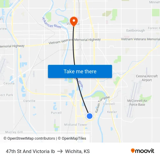 47th St And Victoria Ib to Wichita, KS map