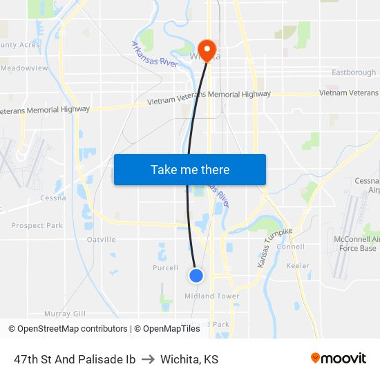 47th St And Palisade Ib to Wichita, KS map