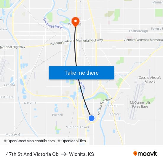 47th St And Victoria Ob to Wichita, KS map