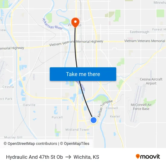 Hydraulic And 47th St Ob to Wichita, KS map