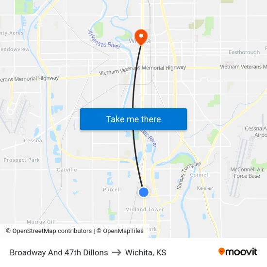 Broadway And 47th Dillons to Wichita, KS map