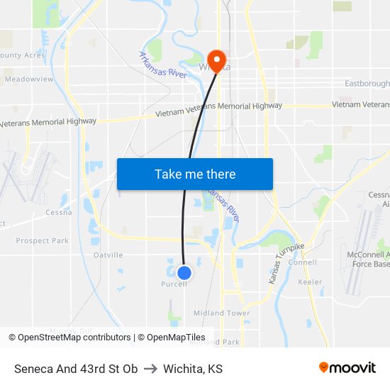 Seneca And 43rd St Ob to Wichita, KS map