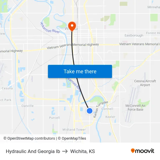Hydraulic And Georgia Ib to Wichita, KS map