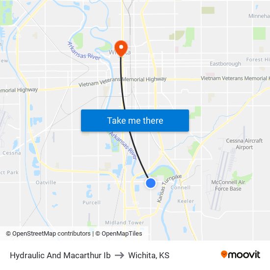 Hydraulic And Macarthur Ib to Wichita, KS map