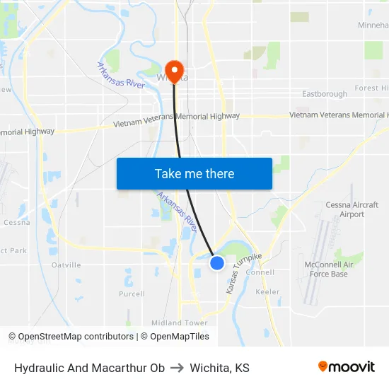 Hydraulic And Macarthur Ob to Wichita, KS map