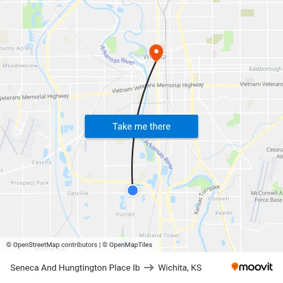 Seneca And Hungtington Place Ib to Wichita, KS map