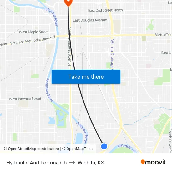 Hydraulic And Fortuna Ob to Wichita, KS map