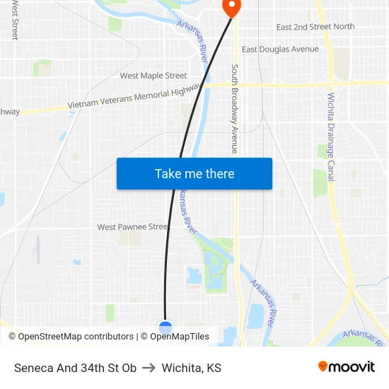 Seneca And 34th St Ob to Wichita, KS map