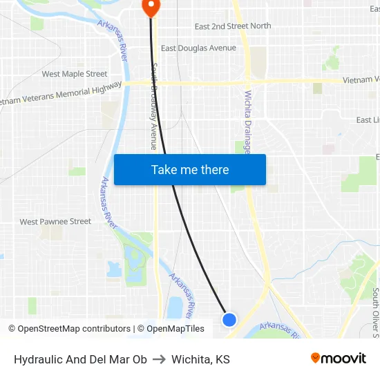 Hydraulic And Del Mar Ob to Wichita, KS map