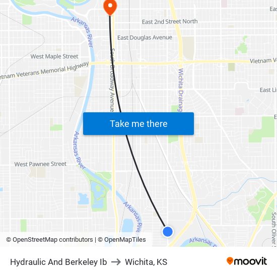 Hydraulic And Berkeley Ib to Wichita, KS map