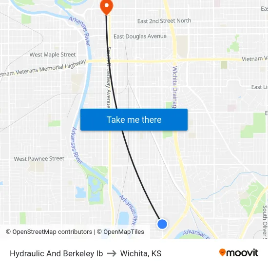 Hydraulic And Berkeley Ib to Wichita, KS map
