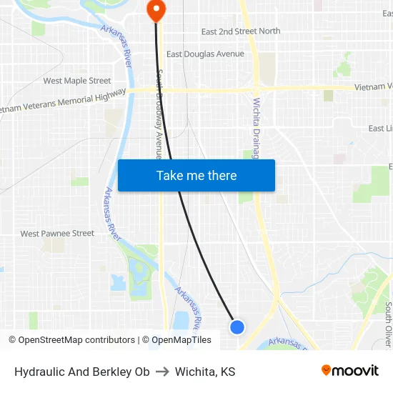 Hydraulic And Berkley Ob to Wichita, KS map
