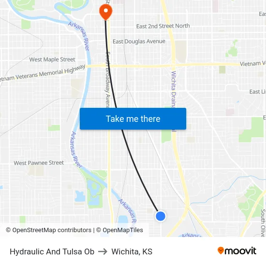 Hydraulic And Tulsa Ob to Wichita, KS map